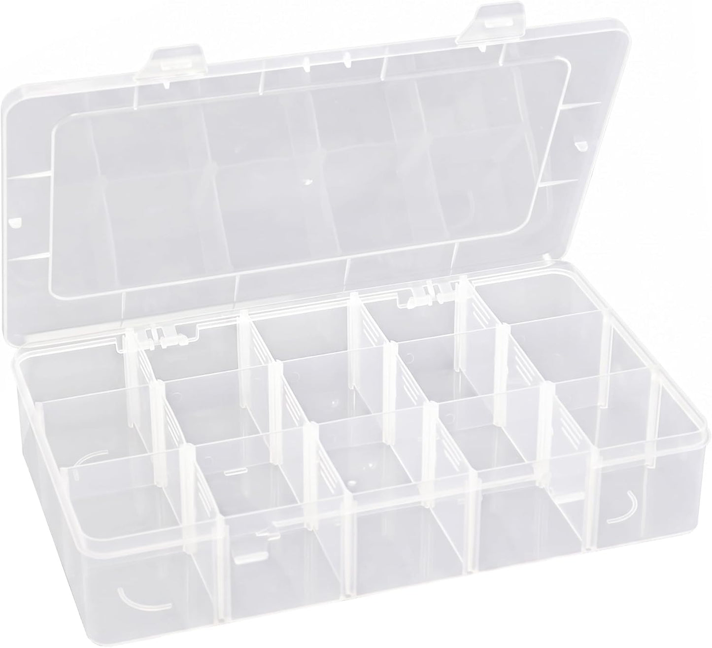 Hlotmeky Plastic Organizer Box with Dividers Bead Organizer 15 Large Grids Tackle box Organizer Clear Snackle Box Container