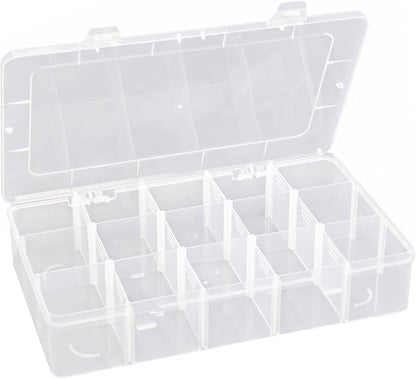 Hlotmeky Plastic Organizer Box with Dividers Bead Organizer 15 Large Grids Tackle box Organizer Clear Snackle Box Container