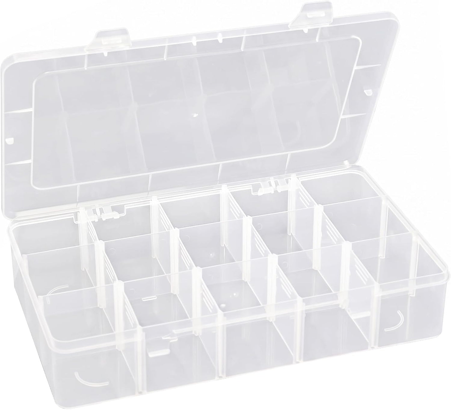 Hlotmeky Plastic Organizer Box with Dividers Bead Organizer 15 Large Grids Tackle box Organizer Clear Snackle Box Container