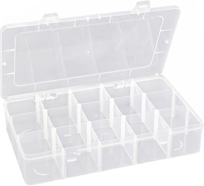 Hlotmeky Plastic Organizer Box with Dividers Bead Organizer 15 Large Grids Tackle box Organizer Clear Snackle Box Container