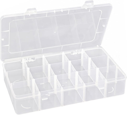 Hlotmeky Plastic Organizer Box with Dividers Bead Organizer 15 Large Grids Tackle box Organizer Clear Snackle Box Container