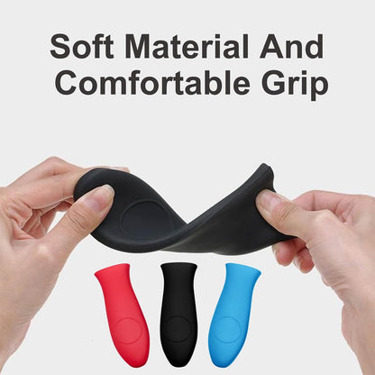 Silicone Hot Handle Holders 3Pcs Rubber Pot Handle Sleeve,Heat Resistant Skillet Handle Cover for Metal Cookware Handles,Pans,Cast Iron Pot, Frying Pan(A-Red Black Blue)
