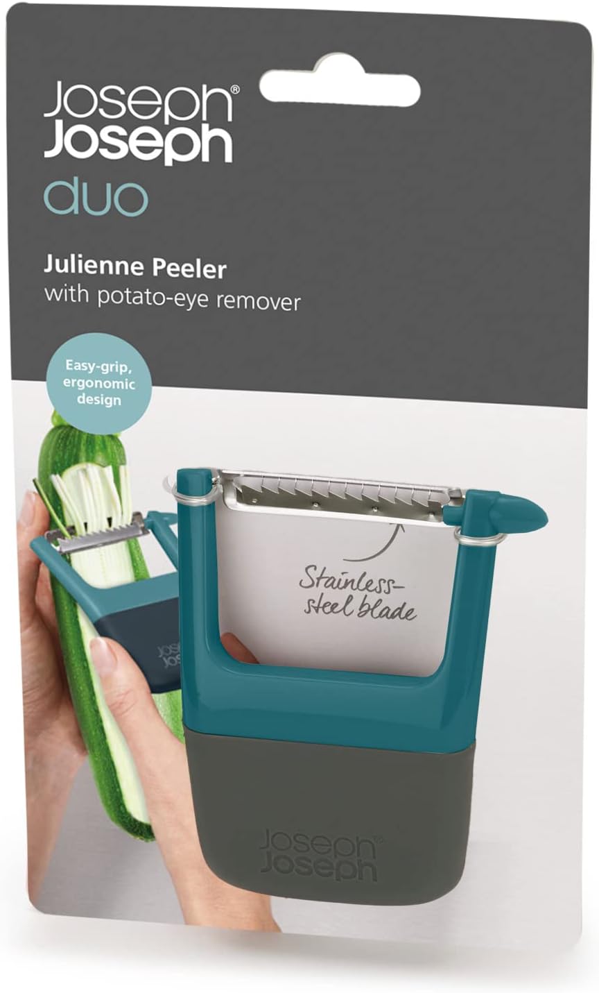 Joseph Joseph Duo Easy-Grip Julienne Peeler, Vegetable Kitchen Peeler and Potato-Eye Remover, Dark Opal