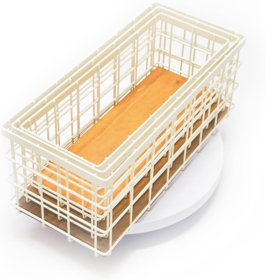 TIEYIPIN Farmhouse Decor Metal Wire Storage Baskets, Wood Base Containers Organizing Basket Caddy Bin for Kitchen Cabinets, Bathroom, Pantry, Garage, Laundry Room, Closets - Small - Black (Set of 3)