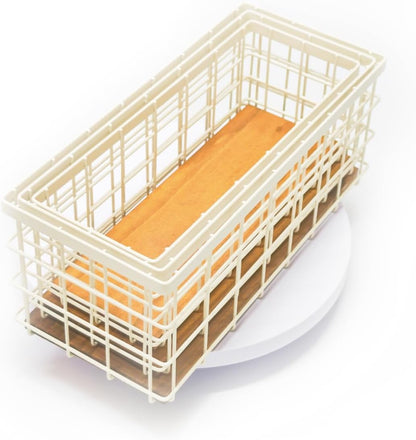 TIEYIPIN Farmhouse Decor Metal Wire Storage Baskets, Wood Base Containers Organizing Basket Caddy Bin for Kitchen Cabinets, Bathroom, Pantry, Garage, Laundry Room, Closets - Small - Black (Set of 3)