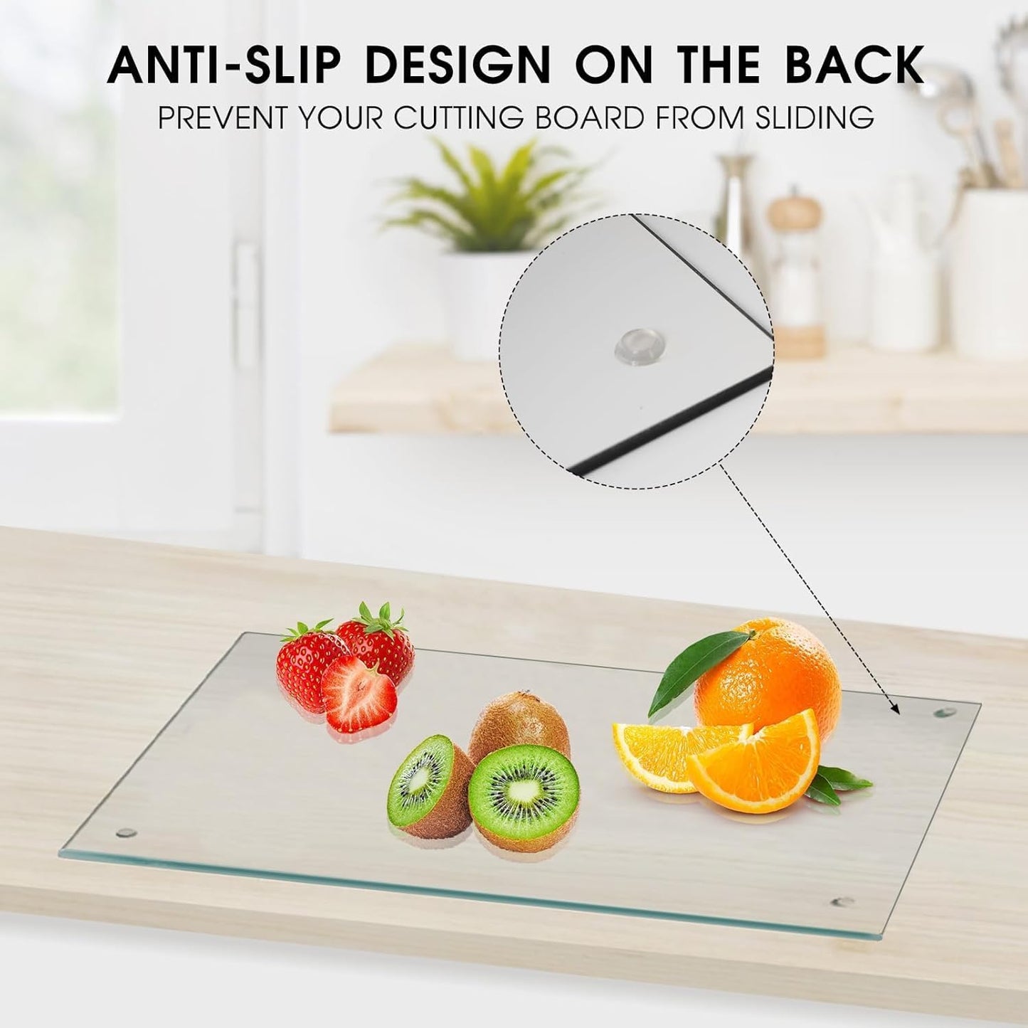 JAMBALAY Tempered Glass Cutting Boards for Kitchen, 16"x12" Clear Glass Cutting Board Set, 2Pcs Chopping Board with Rubber Non Slip Feet, Heat Resistant, Shatter Resistant, Dishwasher Safe