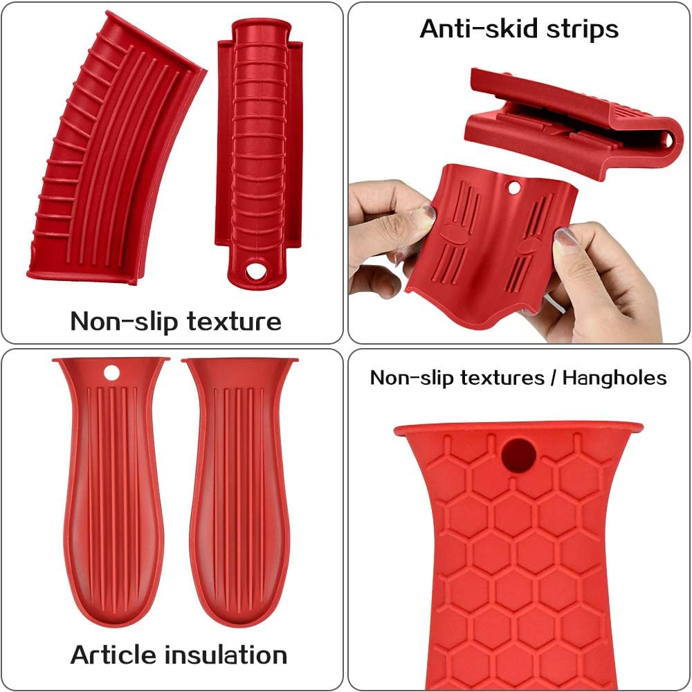 Silicone Hot Handle Holder, Heat Resistant Potholder Cookware Handle Cast Iron Skillets Handles Grip Covers for Cast Iron Skillet