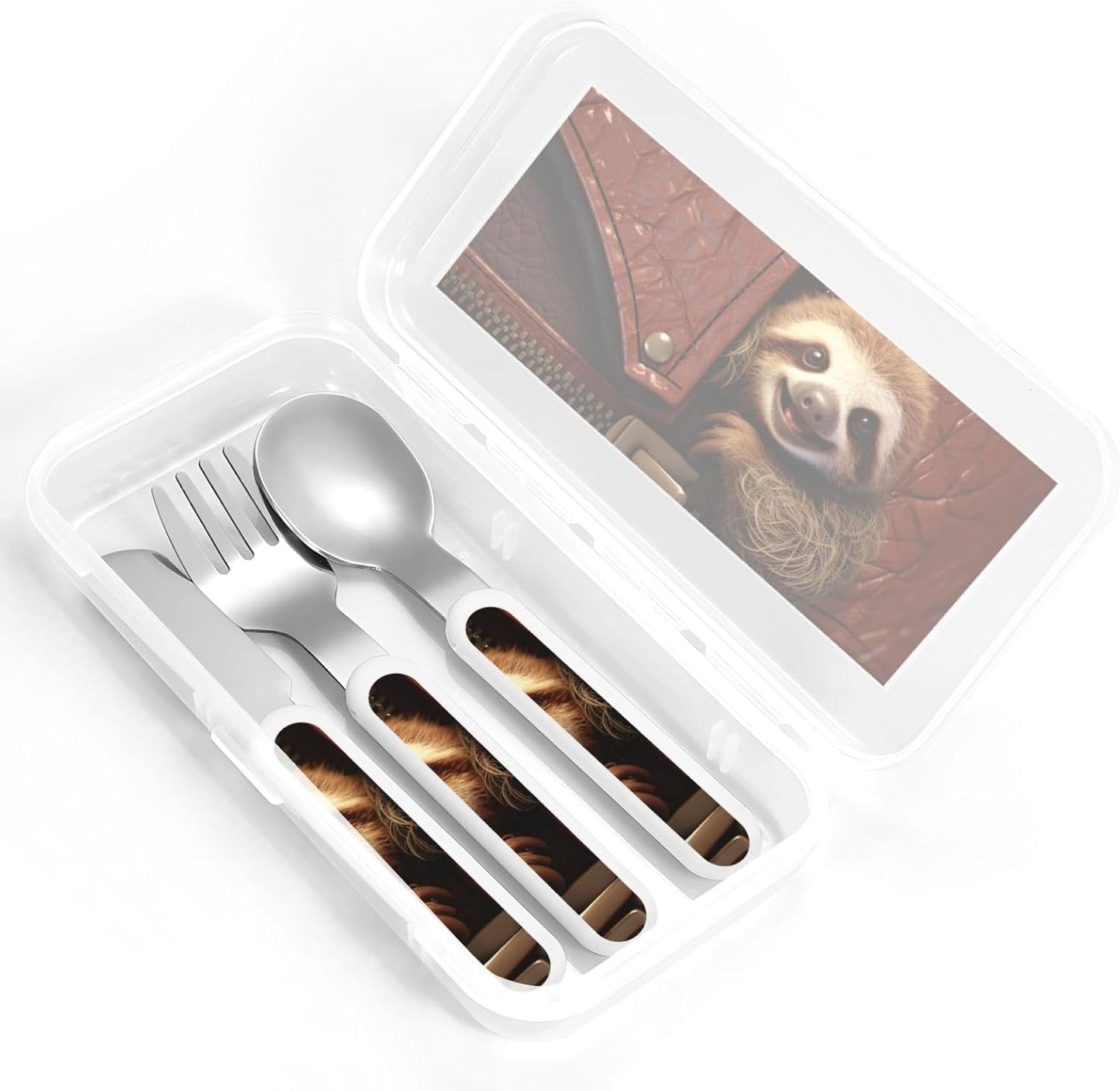 Stainless Steel Kids Silverware Set, Sloth On Zipper Utensil Set Reusable Children Safe Knife Spoon Fork Set With Storage Case Dishwasher Safe For Lunch, Travel Outdoors