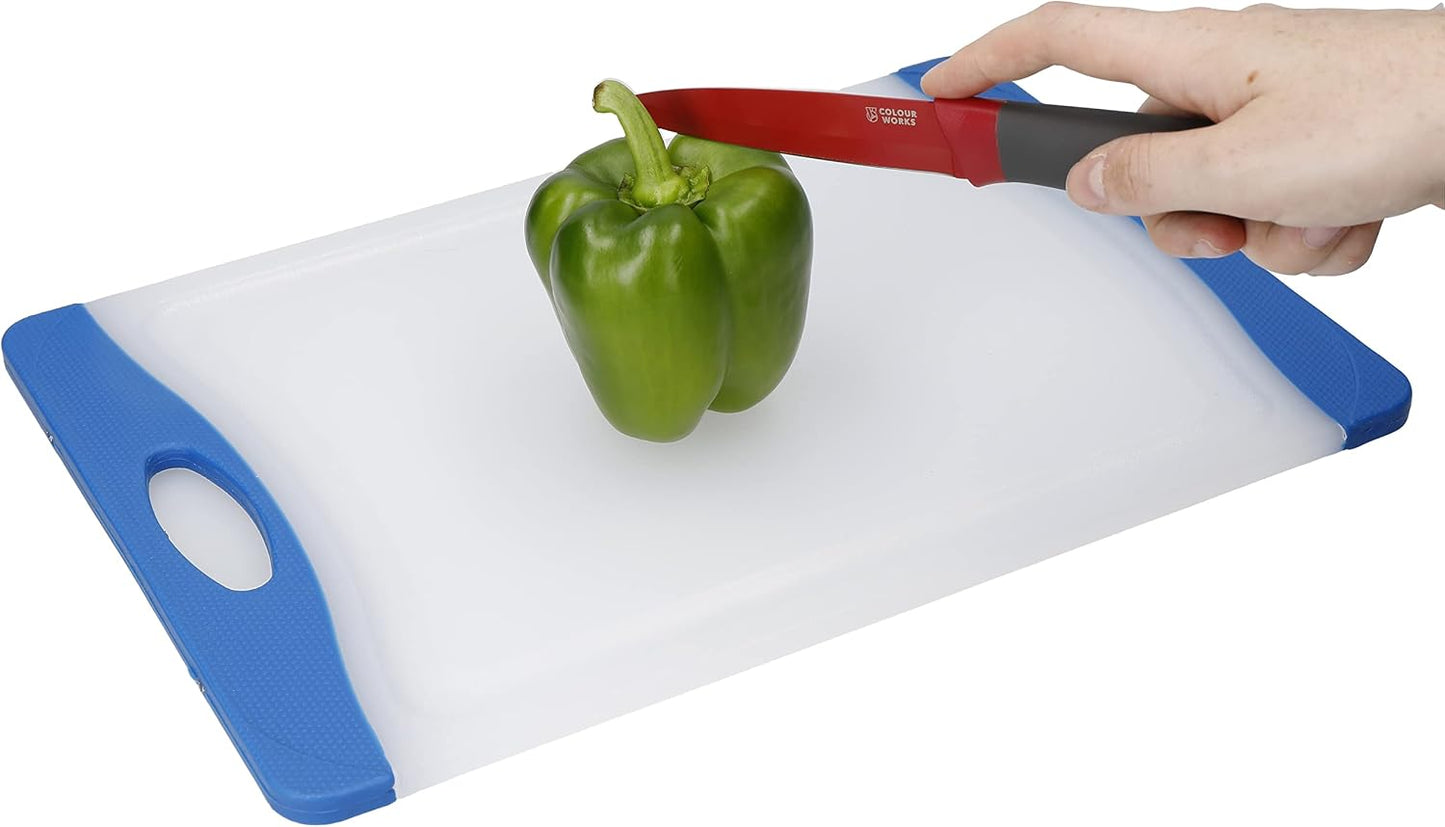 Colourworks Polyethylene Reversible Cutting Board, Non Stick Non Slip Food Chopping Mat, 36.5 x 25 cm – White/Green