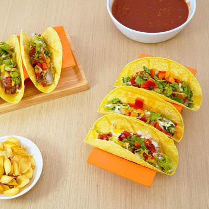 TP Taco Holder Stands, Set of 2 Melamine Large Taco Serving Rack Tray with Handle, Holds 3 Tacos, Dishwasher Safe, Ideal for Taco Night, Party, Home, Fiesta, Talavera Tile