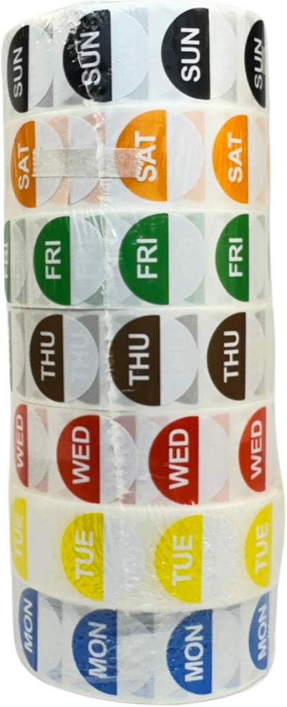 Removable Day of The Week Labels - 1000 Stickers for Each Day - 7,000 Total Labels - for Meal Prep & Restaurant FIFO Inventory Management - 1" Diameter