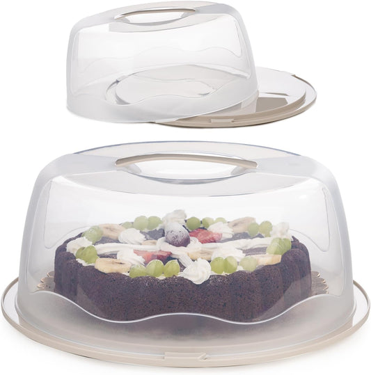13 Inch Cake Carrier with Locking Lid and Handle, Stylish Big Round Container for Kitchen Storage, BPA Free Stand, Plastic Holder for Transporting, Donuts, Cupcakes, Pies (Green, 13 in)