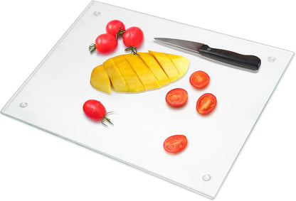 JAMBALAY Tempered Glass Cutting Boards for Kitchen, 16"x12" Clear Glass Cutting Board Set, 2Pcs Chopping Board with Rubber Non Slip Feet, Heat Resistant, Shatter Resistant, Dishwasher Safe