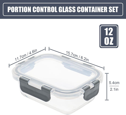 6Pack 22oz Glass Meal Prep Containers, Glass Food Storage Containers Sets with Snap Leak Proof Lids for Microwave, Oven, Freezer and Dishwasher Safe (Grey, 22oz)
