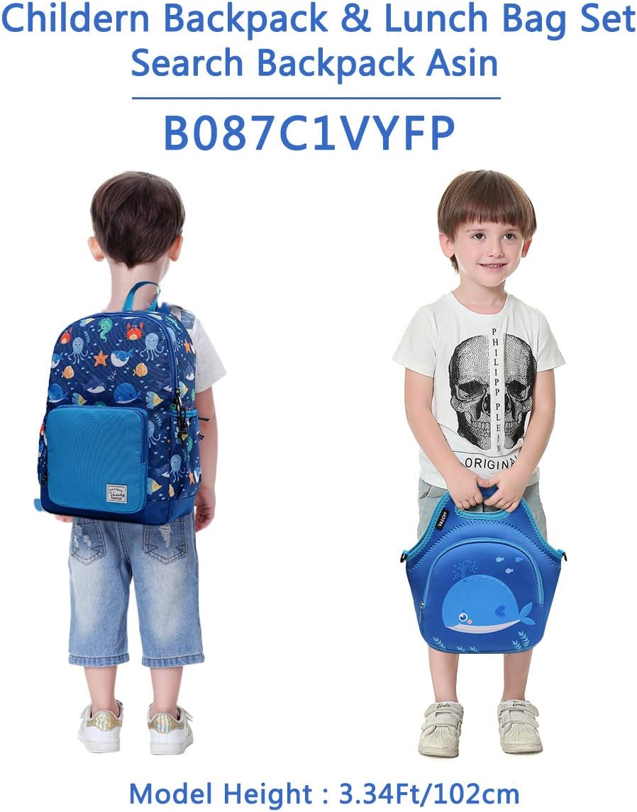 VASCHY Lunch Bag for Kids, Insulated Neoprene Lightweight Lunch Box Bag for Children Boys and Girls School Daycare Kindergarten Dinosaur