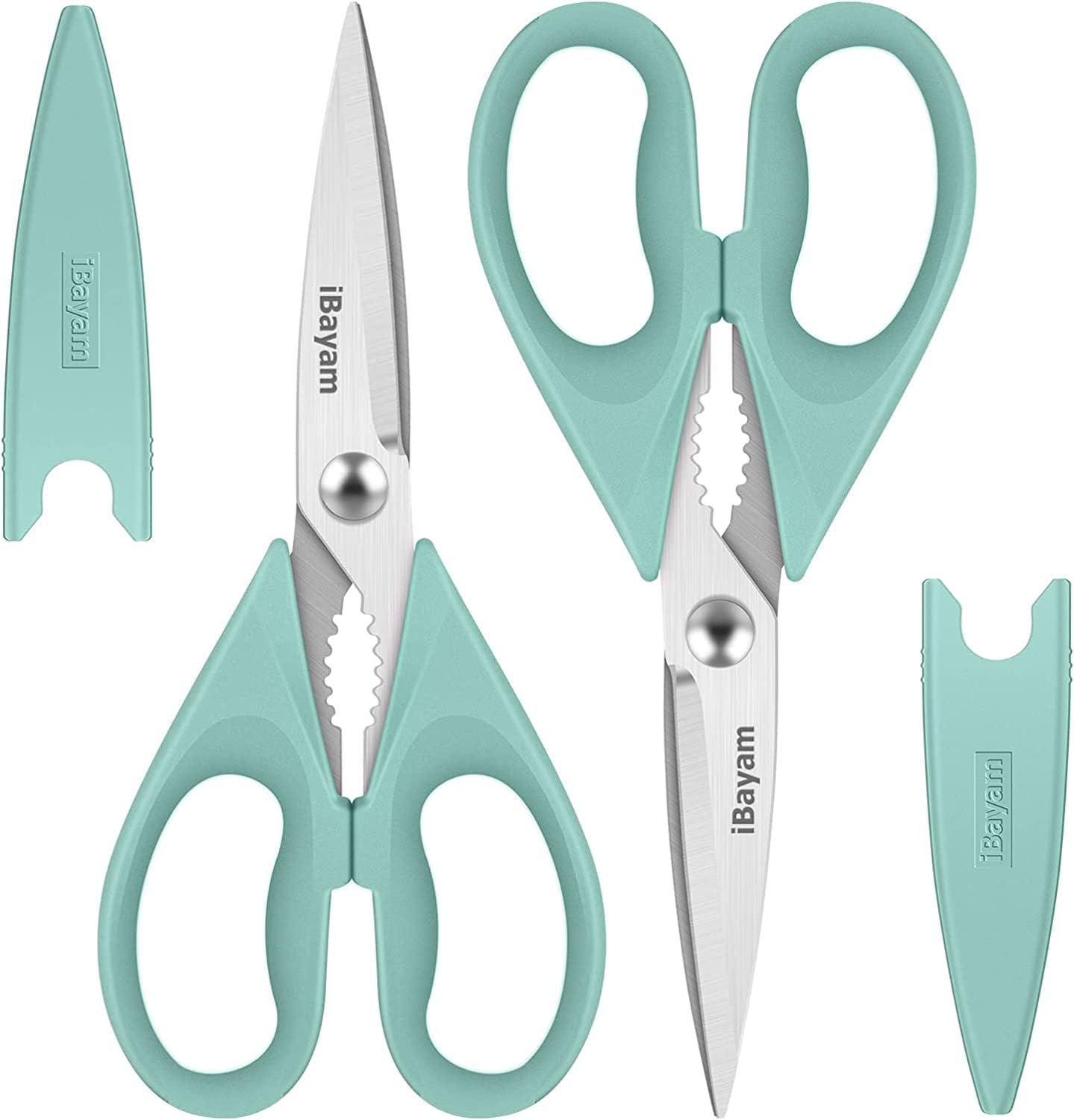 iBayam 2 Pack All Purpose Kitchen Shears Heavy Duty - Stainless Steel Kitchen Scissors With Protective Sheath, Soft Comfort-Grip Handle, Food & Meat Scissors, Home, Kitchen, Dining Utility Gadgets