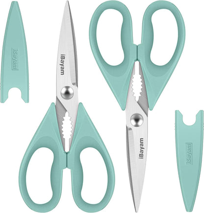 iBayam 2 Pack All Purpose Kitchen Shears Heavy Duty - Stainless Steel Kitchen Scissors With Protective Sheath, Soft Comfort-Grip Handle, Food & Meat Scissors, Home, Kitchen, Dining Utility Gadgets