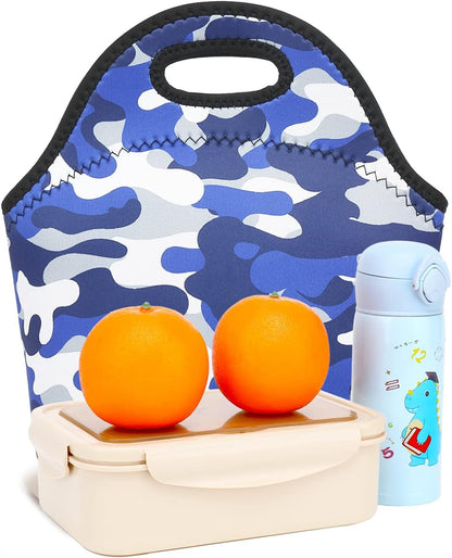 FlowFly Neoprene kids Lunch box Insulated Soft Bag Mini Cooler Thermal Meal Tote Kit for Boys, Girls,Men,Women,School,Work, Office,Black