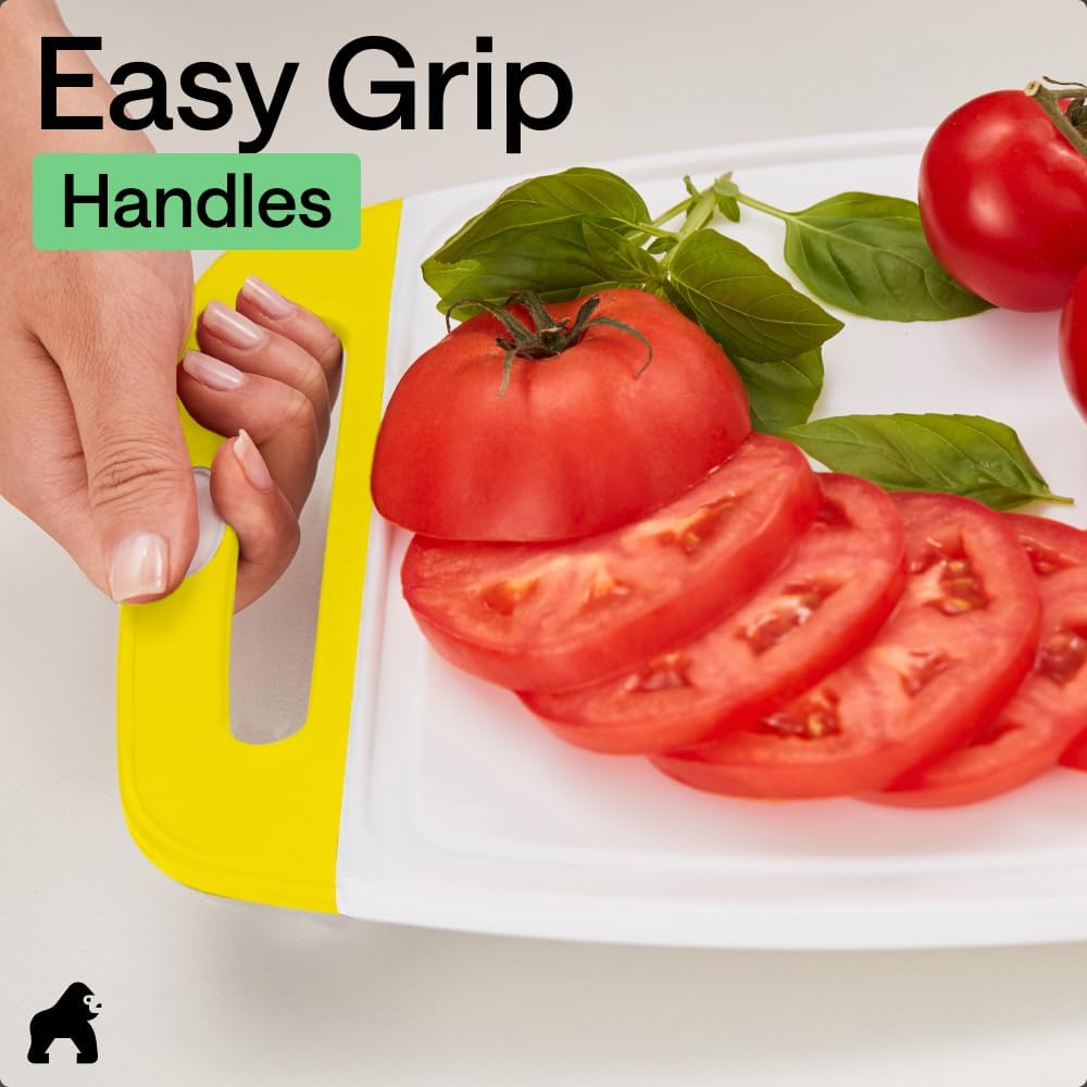 GORILLA GRIP BPA-Free Reversible Kitchen Cutting Board Set of 3, US Designed, Nonporous, Juice Grooves Catch Liquid, Slip Resistant Border, Dishwasher Safe, Durable Large Food Chopping Boards, Black