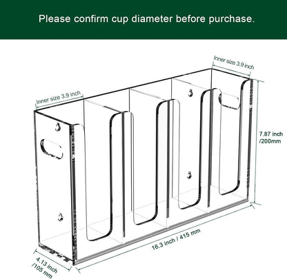 Disposable Coffee Cup Dispenser with Handles, Countertop or Wall Mount Hot/Cold Drink Cup and Lid Holder - Bathroom/Kitchen/Office Acrylic Cup Lid Storage Organizer (1 Compartment, Clear)