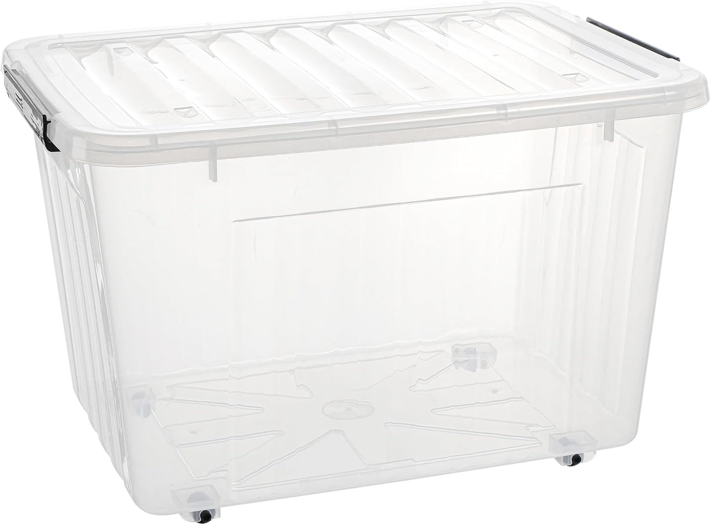 Cetomo 60Qt*6 Plastic Storage Bins, Storage Box, 6 Pack, Organizing Container with Wheels, Durable Lids and Secure Latching Buckles, Stackable and Nestable, Clear with Black Buckle