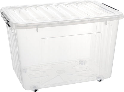 Cetomo 60Qt*6 Plastic Storage Bins, Storage Box, 6 Pack, Organizing Container with Wheels, Durable Lids and Secure Latching Buckles, Stackable and Nestable, Clear with Black Buckle