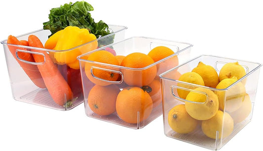 Xicennego Refrigerator Organizer Bins Set of 3, Clear Plastic Storage Bins for Pantry, Fridge Organizer Set , Storage Organizer Bins for Fridge, Freezer, Kitchen Cabinet, Pantry