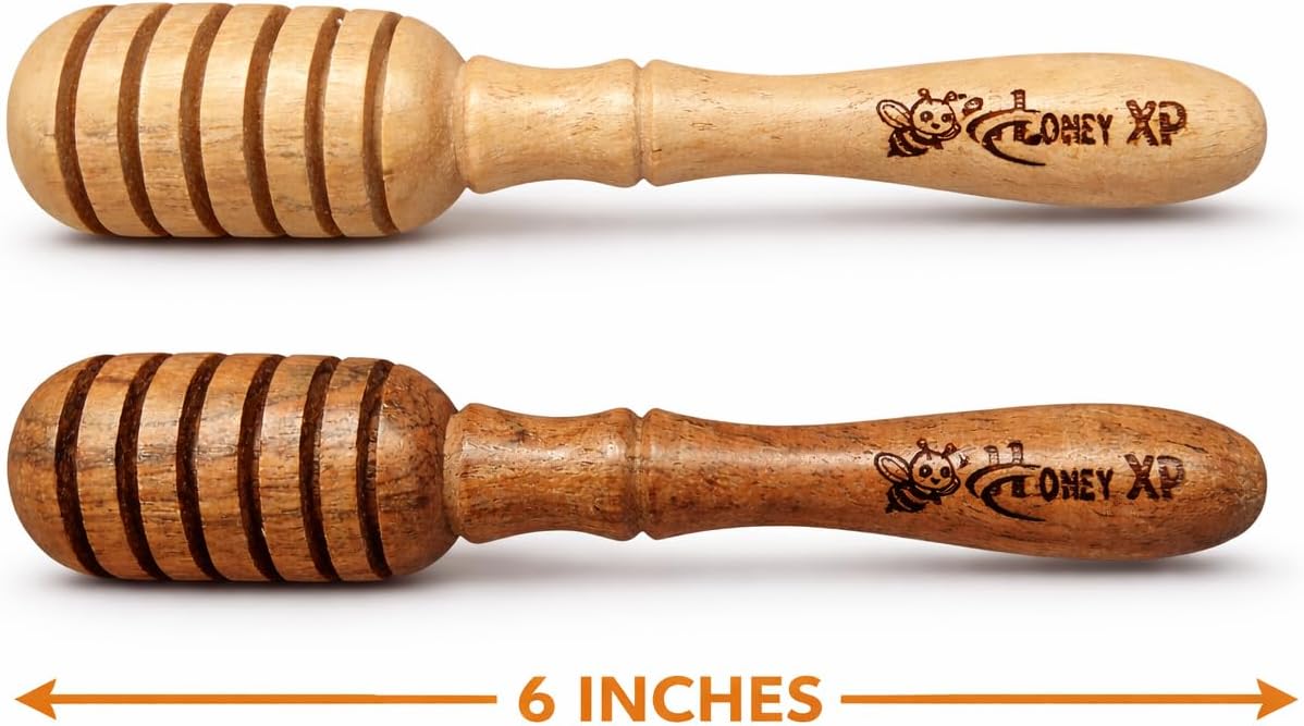 Premium Acacia Wood Honey Dipper Sticks Set of 2 – 6 Inch Food Grade Beeswax Polished Honey Wand Dispenser Server | Warp-Resistant Elegant Wooden Honey Drizzler for Jars Kitchen Use