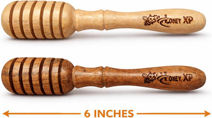 Premium Acacia Wood Honey Dipper Sticks Set of 2 – 6 Inch Food Grade Beeswax Polished Honey Wand Dispenser Server | Warp-Resistant Elegant Wooden Honey Drizzler for Jars Kitchen Use