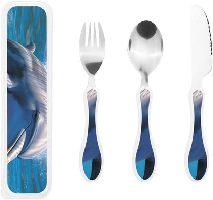 3-Piece Kids Silverware Set With Storage Case, Stainless Steel Reusable Children Safe Knife Spoon Fork Set Dragonfly Insects Flowers Children Flatware Set For Kids Lunch Box