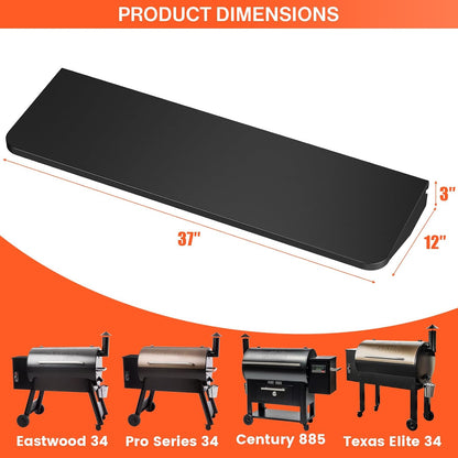 QuliMetal Folding Front Shelf for Traeger Pro 34, Texas Elite 34, Century 885 and Eastwood 34, 37" x 12" Heavy-Duty Grill Prep Table with Cutting Board, Stainless Steel Basin, Lid and 5 Hooks