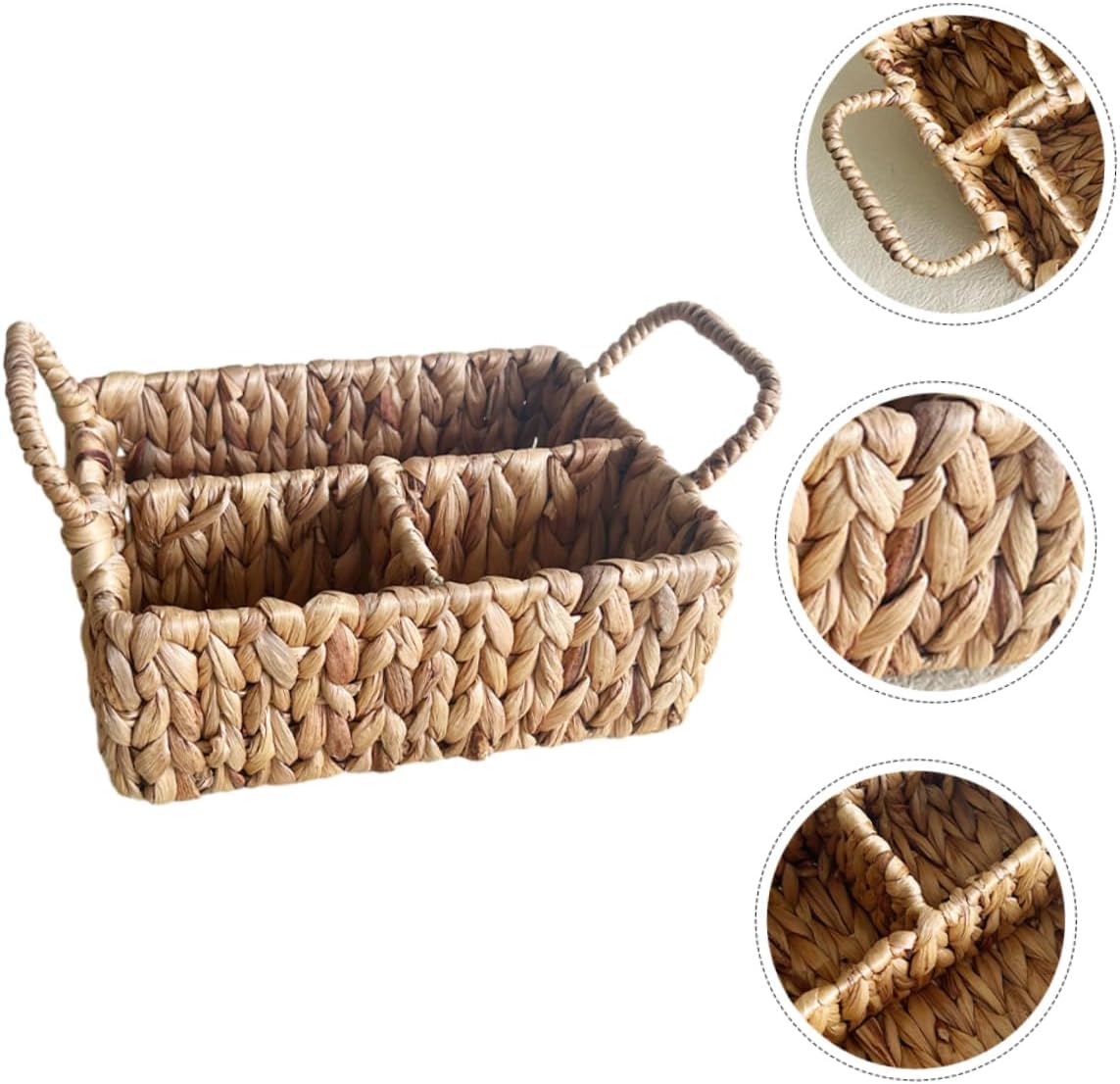 VOSAREA Woven Storage Basket with Divided Compartments Rustic Handcrafted Cutlery Organizer for Home Kitchen Living Room Stylish Sundries Management