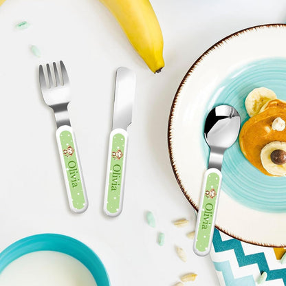 Personalized Stainless Steel Kids Utensils Set Custom Name on Kids Forks Knife and Spoons for 3 Pcs Kid Cutlery Set with Case (Truck)