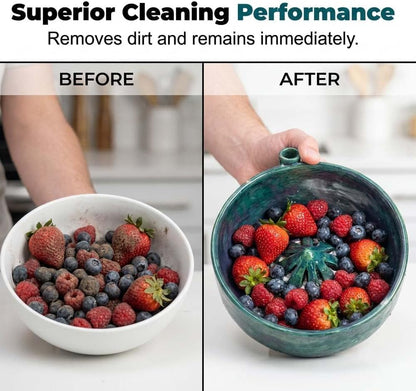 360° Degree Fruit Swirl Colander with Center Cone,2026 Self Spinning Ceramic Berry Washing Bowl with Drain Holes,Automatic Quick Kitchen Rinse Washer for Berries Vegetables & Fruit (1)