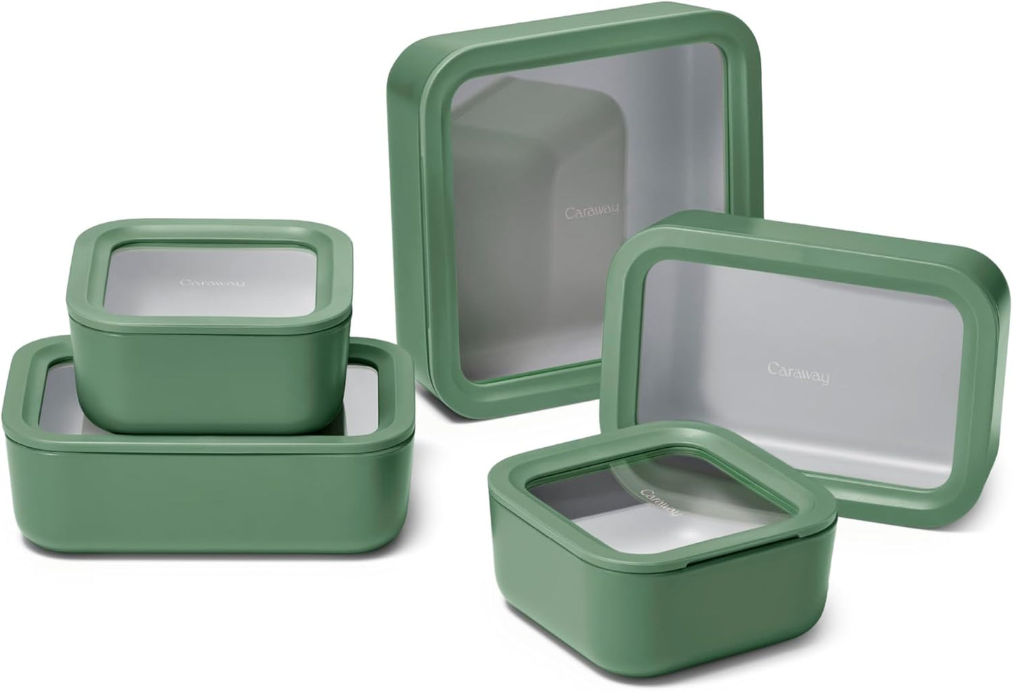Caraway 13pc Glass Food Storage Container Set - Easy to Store, Non Toxic Lunch Box - with Glass Lids - Includes Storage Organizer - Mist