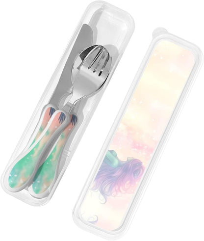 3-Piece Kids Silverware Set With Storage Case, Stainless Steel Reusable Children Safe Knife Spoon Fork Set Grim Reaper Children Flatware Set For Kids Lunch Box