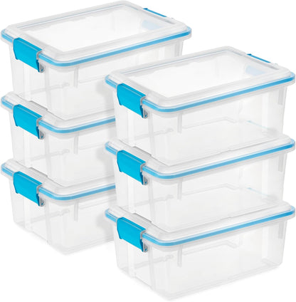 Sterilite 80 Qt Gasket Box, Stackable Storage Bin with Latching Lid and Tight Seal, Plastic Container to Organize Basement, Clear Base and Lid, 1-Pack