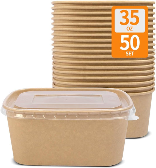 Celel 35 oz Paper Food Containers with Lids 50 Pack Meal Prep Containers
