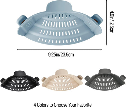 Silicone Pot Strainer, Emptycolor Adjustable Clip On Strainer for Pots Pans, Heat Resistant Pot Drainer, Kitchen Pasta Colander for Vegetables and Noodles (Grey)