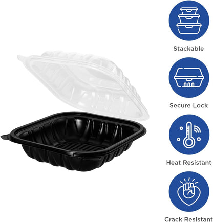 Karat Premium PP Hinged Container [150 ct], Take Out Food Containers - Case (9"x9", 3 compartments)