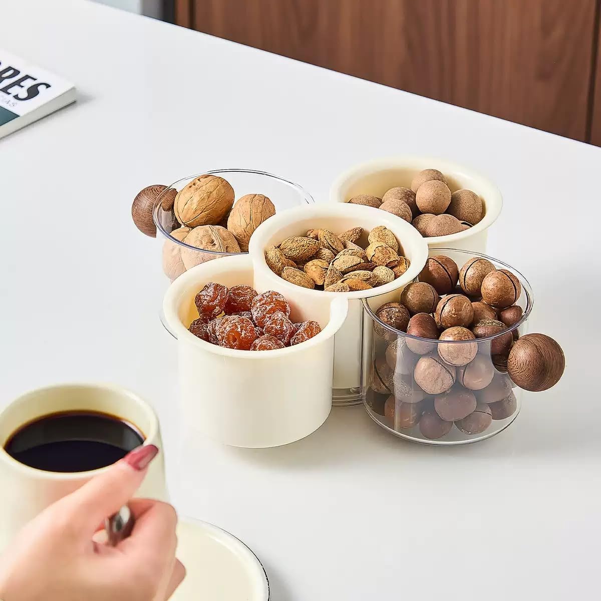 360° Rotating Fruit and Vegetable Storage Box, Vegetable and Fruit Plate, Double-Layered Storage with Water Drainage, nut Storage Box (8.27Inch)