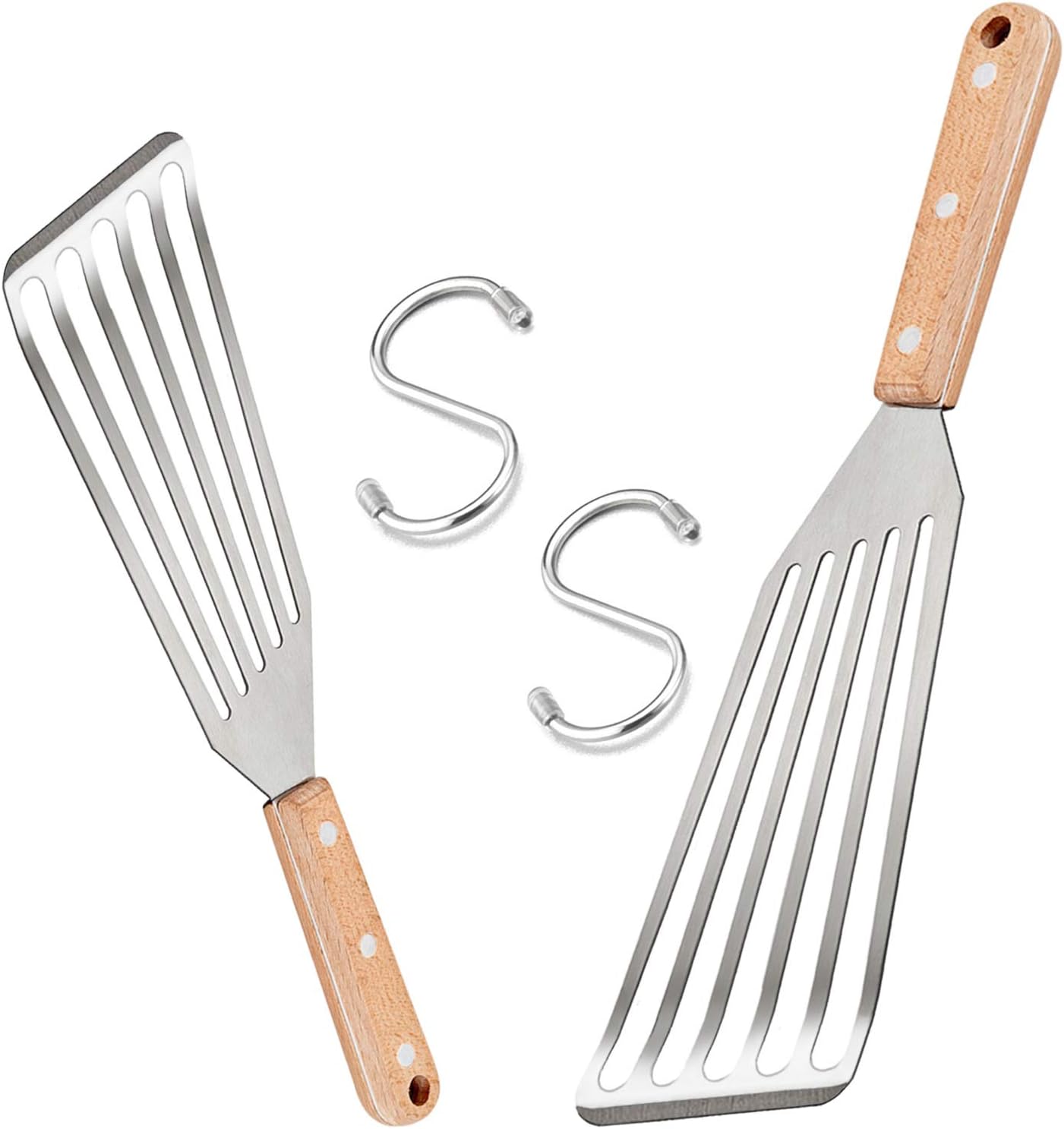 HaSteeL 2 Pack Stainless Steel Fish Spatula, Metal Slotted Turner Set, Griddle Grill Spatula for Kitchen Cooking, Flipping, Turning, Frying $ Grilling, Full Tang ABS Handle, DIshwasher Safe