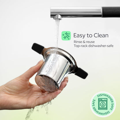 Stainless Steel Tea Infuser for Loose Leaf Tea – Extra Fine Mesh Strainer with Heat Proof Double Handles & Lid, Reusable Filter Fits Mugs, Cups & Teapots, Black