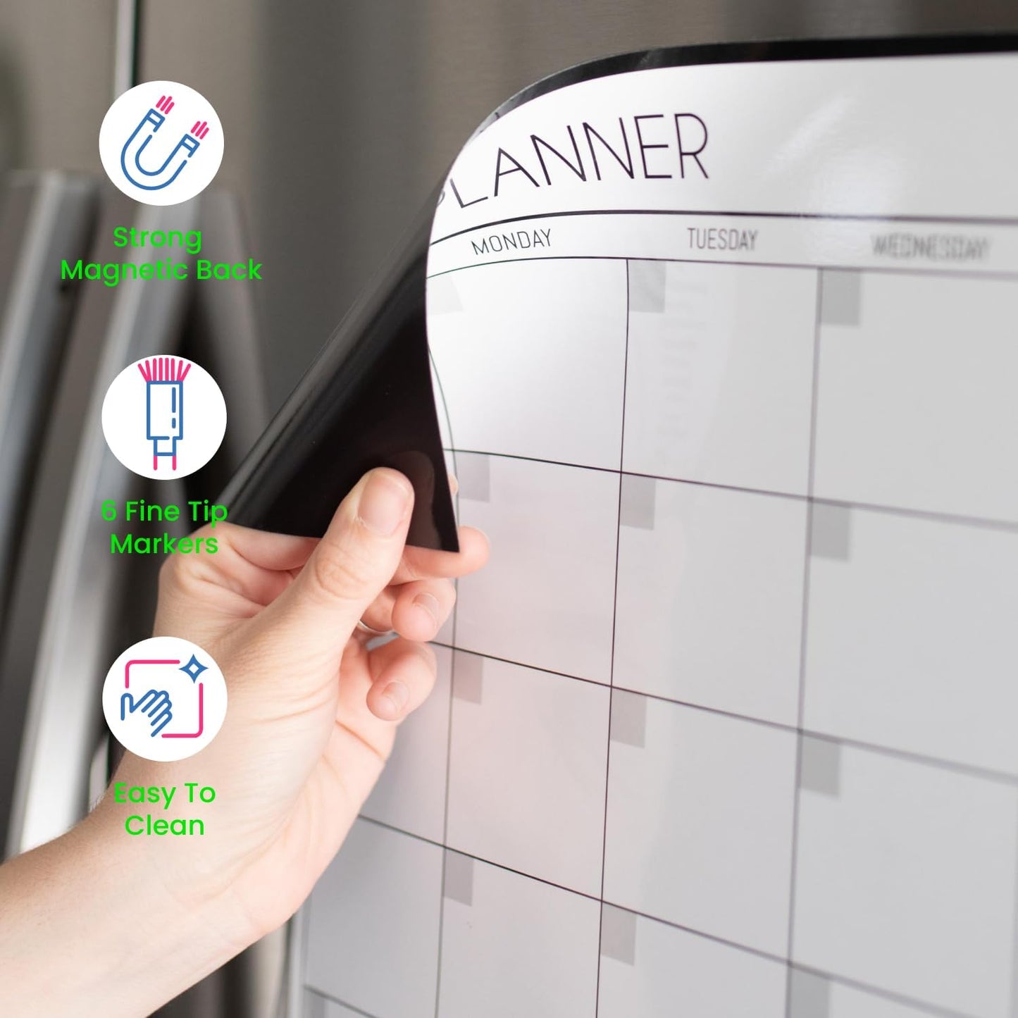 Cinch! Magnetic Calendar Bundle of 3 - Monthly, Weekly, Daily Planning Dry Erase Boards for Fridge - Magnetic Fridge Calendar Whiteboard Set with 6 Fine Tip Markers, Large Eraser, and Magnets