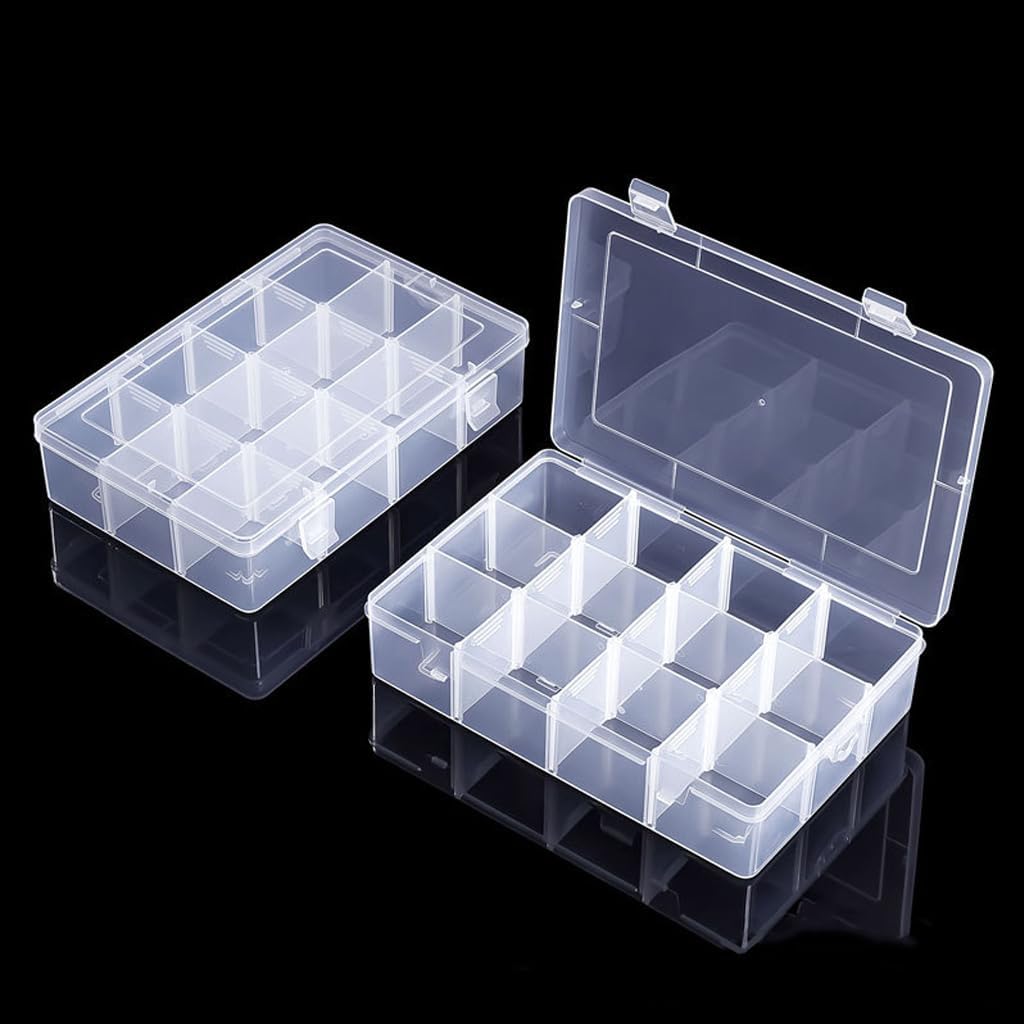 2 Pcs 8 Grids Clear Organizer Box Plastic Storage Container with Adjustable Dividers for Electronics Jewelry Beads Art DIY Crafts Fishing Small Parts