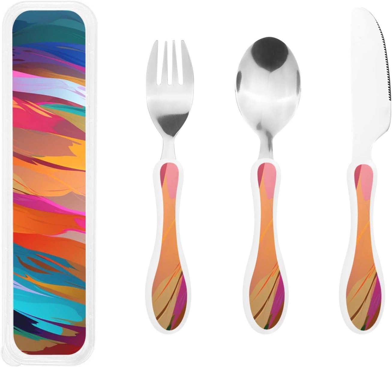3-Piece Kids Silverware Set With Storage Case, Stainless Steel Reusable Children Safe Knife Spoon Fork Set Blue Active Girl Running Sunset Children Flatware Set For Kids Lunch Box - Colors C