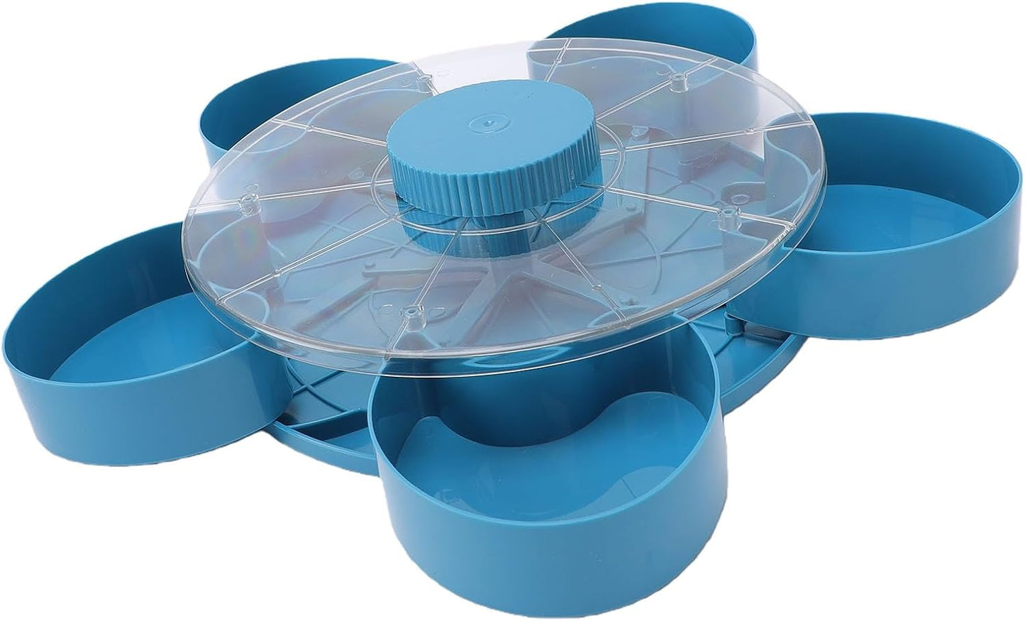 Zunate Rotating Divided Serving Tray for Snacks, Dips, and Party Appetizers - Spinning Snack Box Container with Lid, 5 Compartments Veggie Fruit Tray for Kitchen Picnic, NonSlip Base,