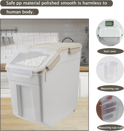 2 Pack Large Flour Storage Container 50 lb Airtight Rice Storage Container with Lid, Wheels, Measuring Cup, Scoop, Plastic Flour Sugar Bin Organizer for Grain Cereal, Rice Dispenser (Green)