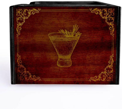 Wooden Utensil Holder Napkin Bar Caddy Parent (American Flag Black)