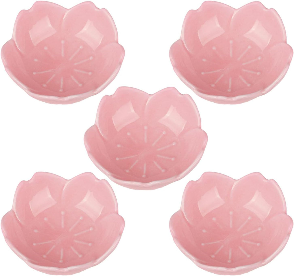 WHJY Light Green Cherry Blossom Dish Set, Cute Pink Ceramic Plates, Sauce/Seasoning Dish, Sushi Dishes, Soy Dipping Bowl, Dessert, Appetizer Plates, Serving Dish for Kitchen Home – Set of 5